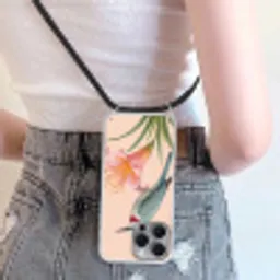 Vogel - Bloem - Natuur - Roze Hoesje iPhone 16 Pro Max met koord klein -sfeer5