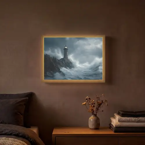 Rotsen - Vuurtoren - Golven - Klliffen Light Box met batterij (Wandlamp) middel -sfeer4
