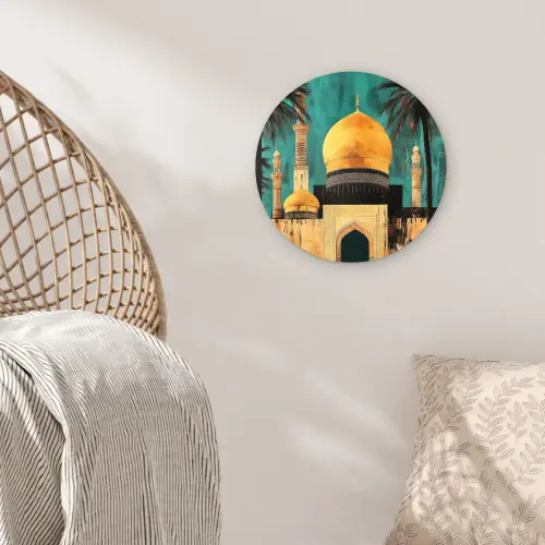 Moskee - Goud - Arabisch - Islamitische Wandcirkel kunststof plaat 5mm dik klein -sfeer5