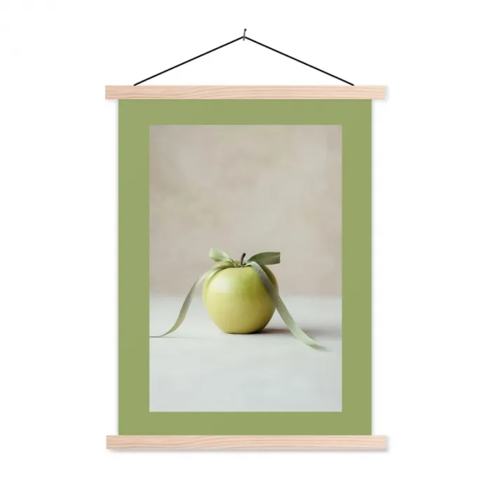 Groen - Appel - Strikje textielposter latten blank klein -3d