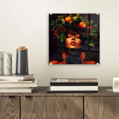 Vrouw - Zwart - Bessen - Bramen - Appels plexiglas 5mm klein -sfeer1