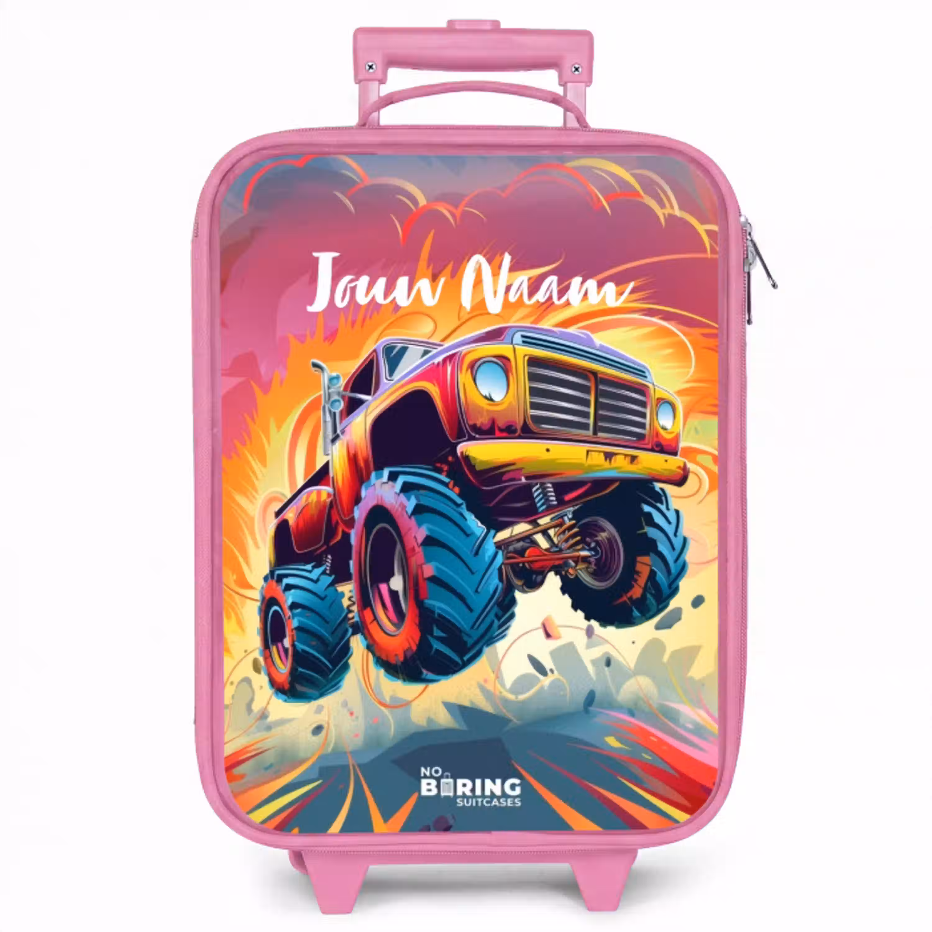 Roze Monstertruck Vliegt over het Asfalt Kinderkoffer - Roze klein -zzz_website3d