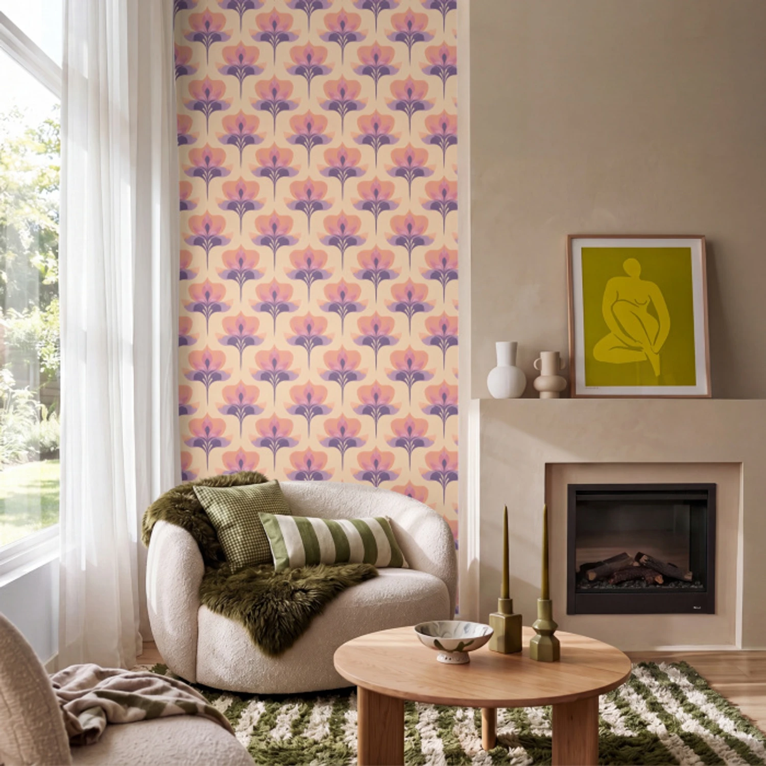 Botanisch - Patroon - Pastel Behang Vlies klein 1076 -sfeer2