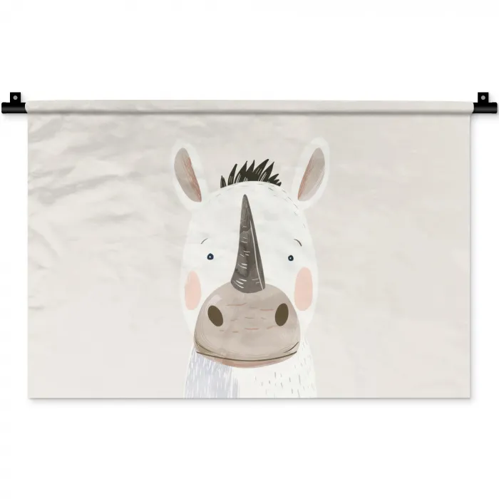 Neushoorn - Wilde dieren - Pastel kleuren Wandkleed katoen klein -zz3d