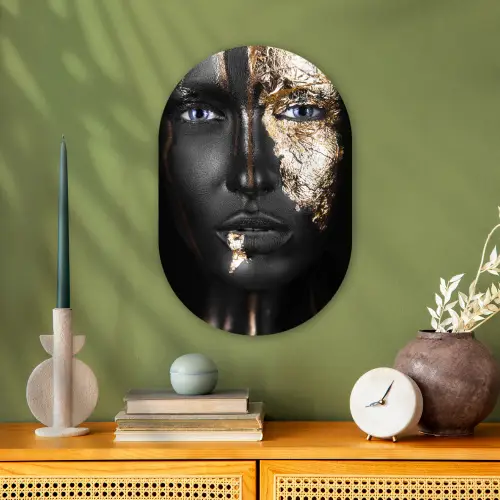 Vrouw - Bladgoud - Zwart - Goud - Luxe Wandcirkel Ovaal Forex klein -sfeer2
