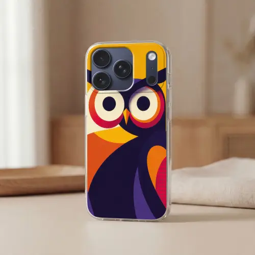 Uil - Grafisch - Kleurrijk - Ogen Telefoonhoesje iPhone 17 Pro klein -sfeer2