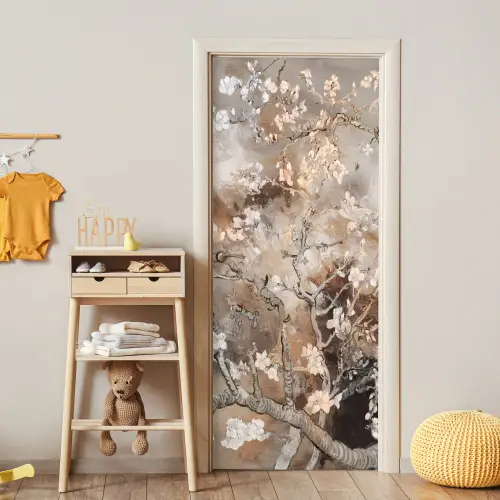 Amandelbloesem - Kunst - Van Gogh - Beige - Abstract deurposter klein -sfeer4