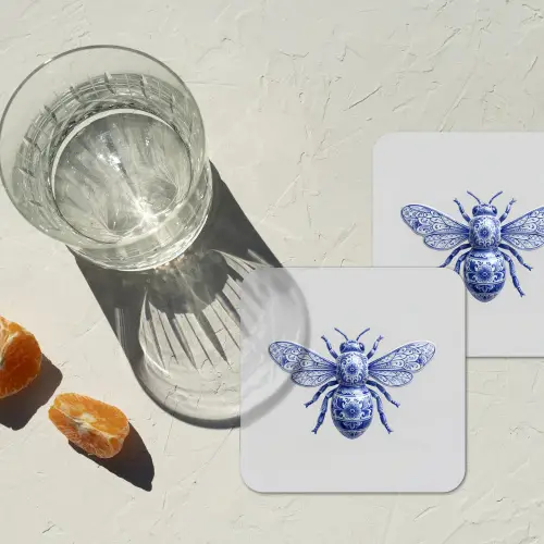 Bij - Modern - Delfts - Blauw onderzetter kurk middel -sfeer4