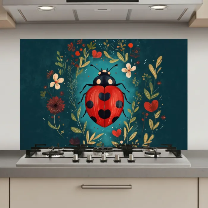 Bloemen - Lieveheersbeestje - Hartje - Rood keuken achterwand spatscherm klein -3d_website