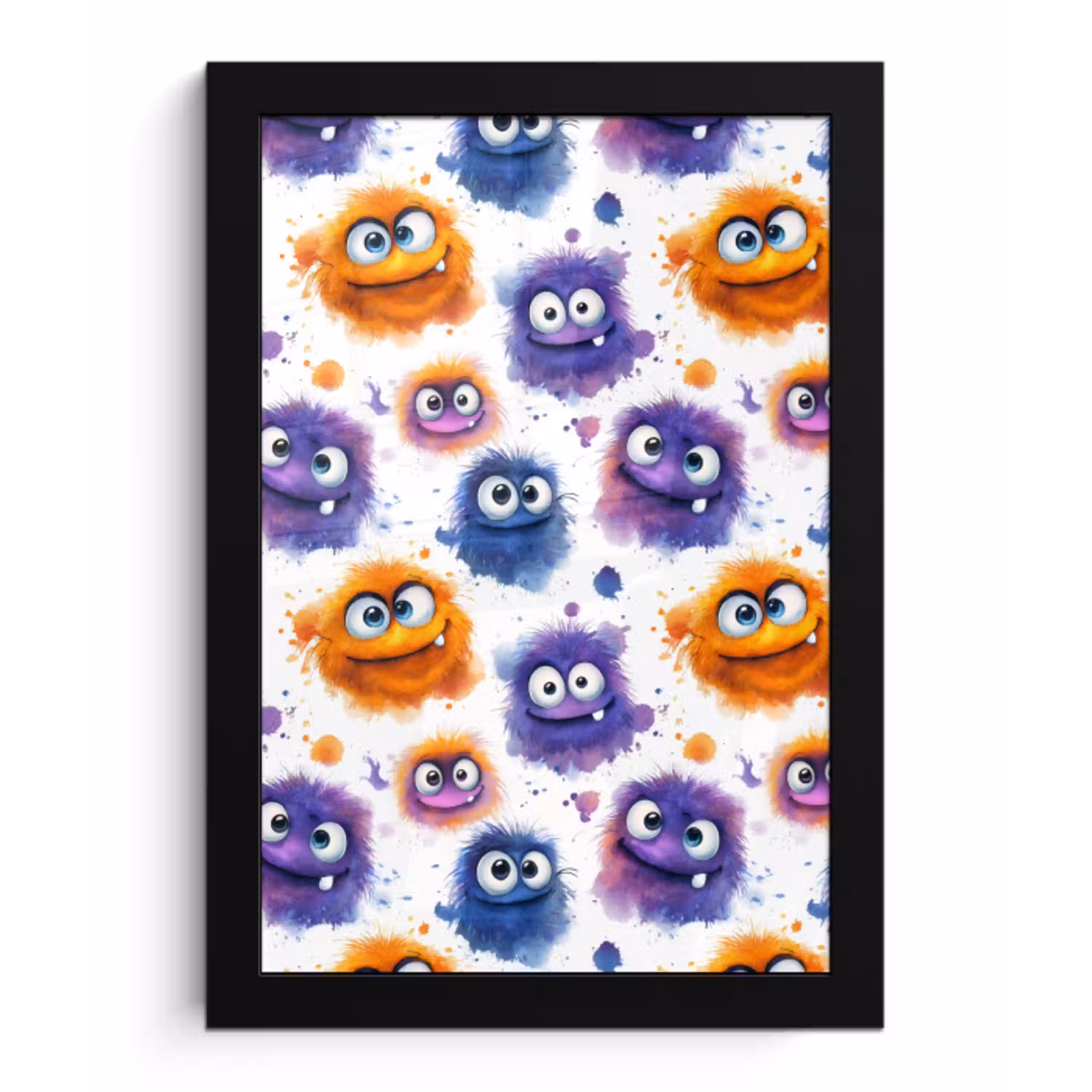 Monstertjes - Aquarel - Kleurrijk fotolijst zwart zonder passe partout klein 224 -3d