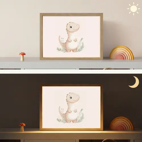 Dinosaurus - Bladeren - Pastel Light Box met batterij (Wandlamp kind) middel -sfeer3_kind