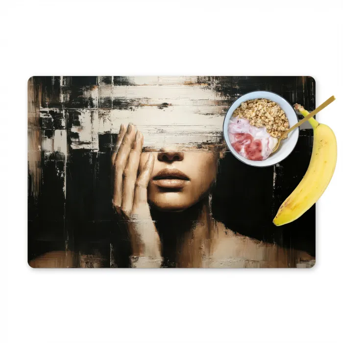 Hand - Gezicht - Strepen - Abstract Placemat vinyl groot -zzzproduct_Kitchenyeah-website