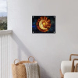 Mozaïek - Glas - Maan - Donkerblauw tuinposter los doek klein -sfeer8