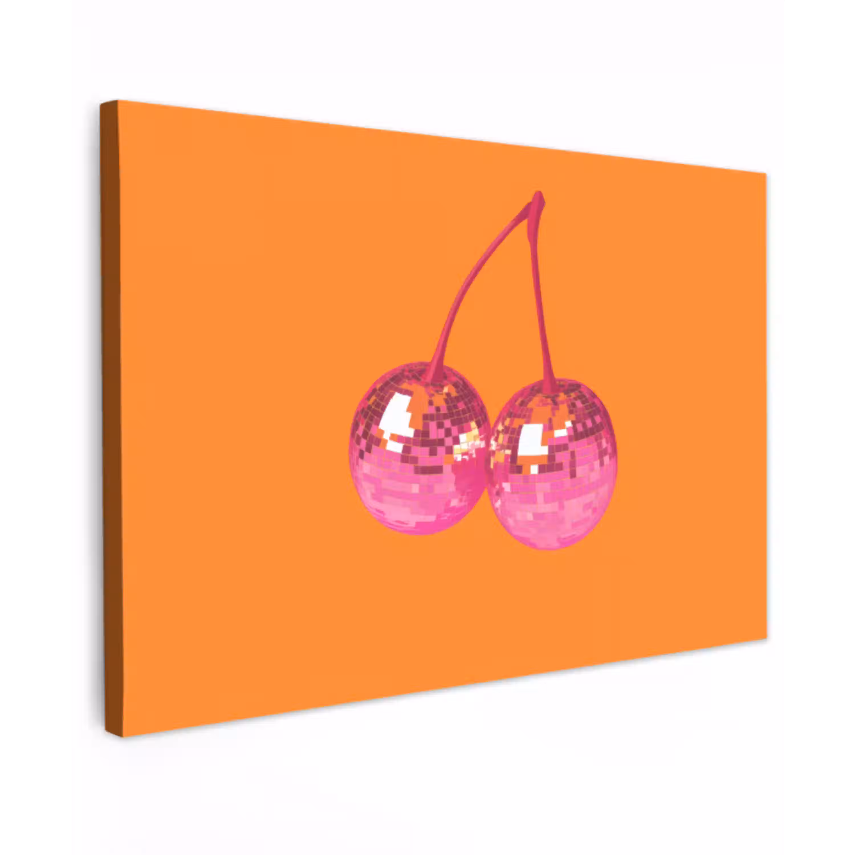 Discoballen - Kers - Spiegels - Roze Tuinposter op houten frame 2 cm dik klein -3d