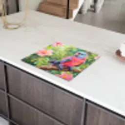 Papagaai - Hibiscusbloemen - Kleurrijk Inductie beschermer vinyl 3mm middel -sfeer8