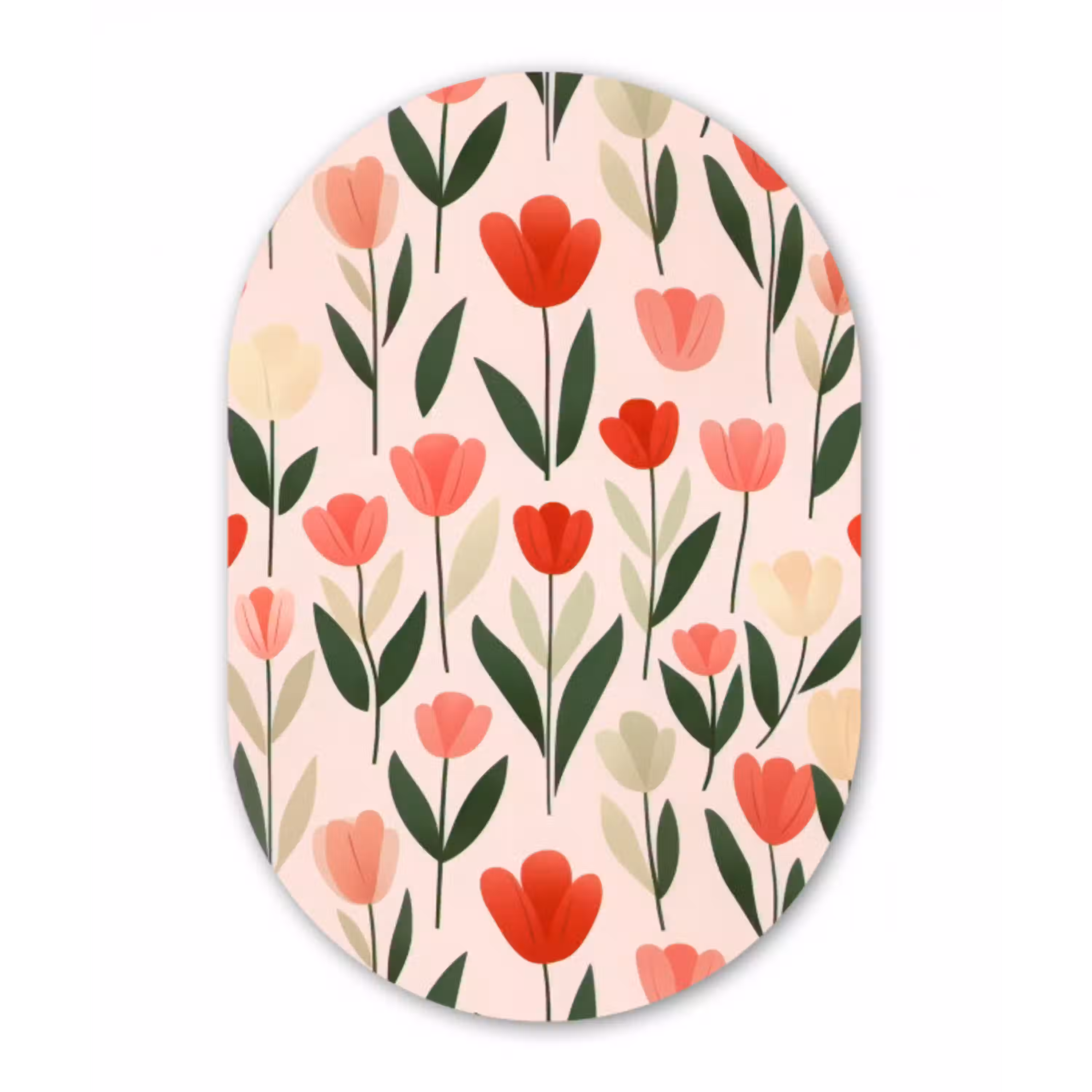 Tulpen - Modern - Roze Wandcirkel Ovaal Glas middel -3d