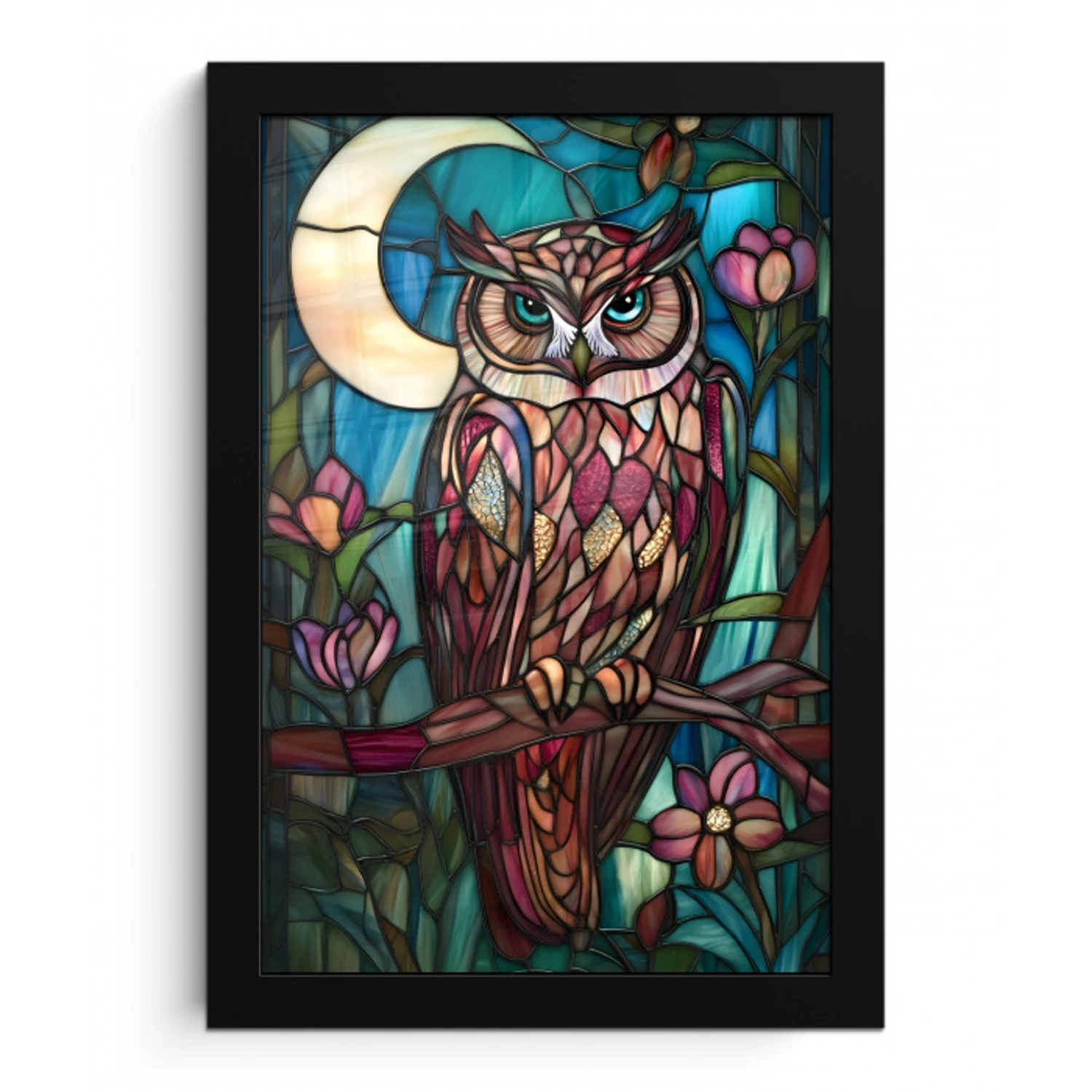 Uil - Mozaïek - Maan - Nacht fotolijst zwart zonder passe partout klein -3d
