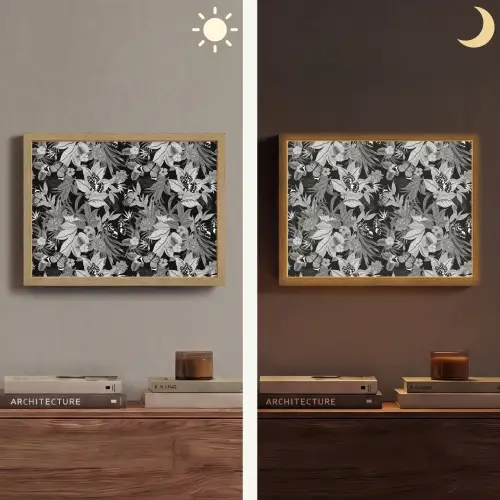 Zomer - Vlinder - Zwart - Grijs Light Box met batterij (Wandlamp) middel 907 -sfeer3