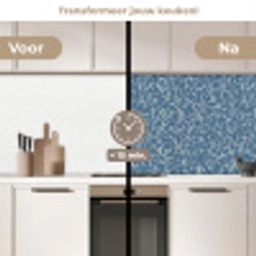 Bladeren - Klassiek - Patroon - Donkerblauw - Vintage keuken achterwand 2 middel 871 -voor-na2_NL