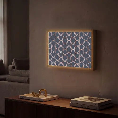Modern - Patroon - Donkerblauw - Roze Light Box met batterij (Wandlamp) middel 907 -sfeer1