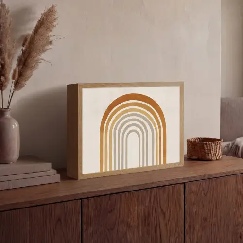 Minimalistisch - Boog - Lijnen - Beige Light Box met batterij (Wandlamp) middel -sfeer2