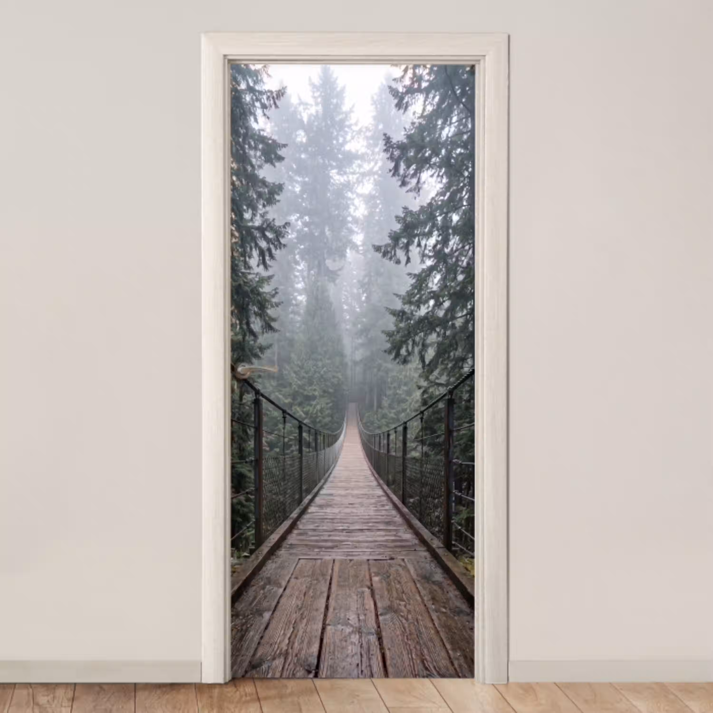 Brug - Bos - Mist - Natuur deurposter klein -3d_beige