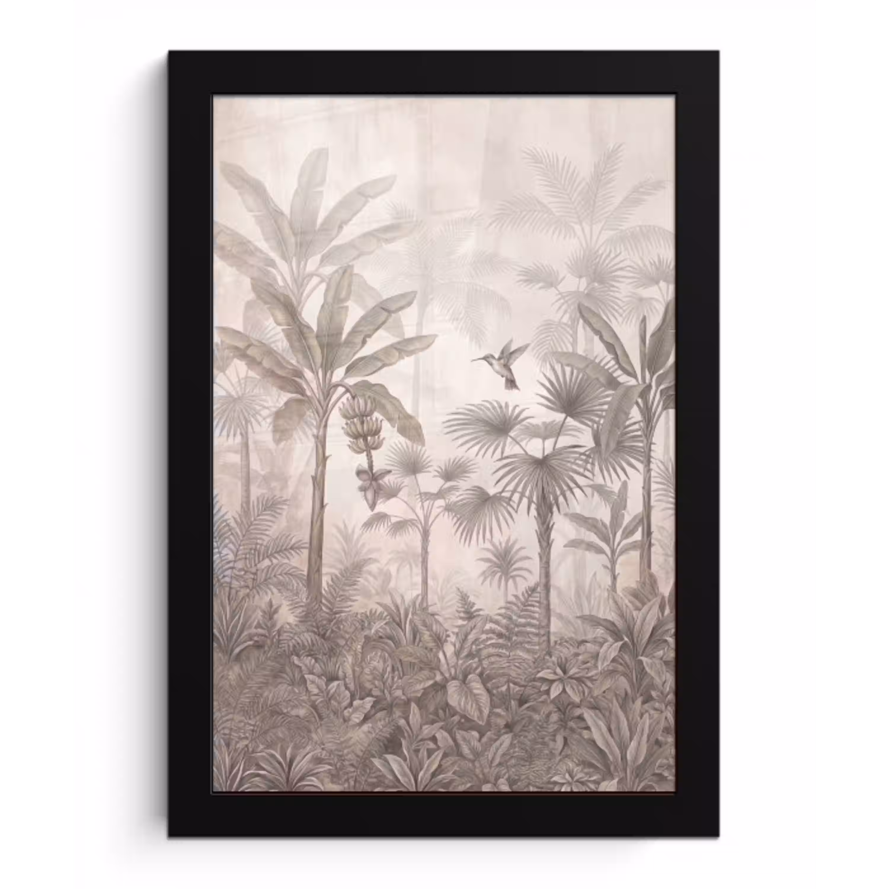 Jungle - Banenboom - Kolibrie - Beige fotolijst zwart zonder passe partout klein -3d