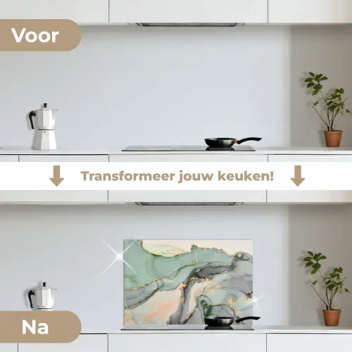 Goud - Marmer - Groen - luxe - Glitter - Marmerlook keuken achterwand spatscherm klein -voor_na_NL
