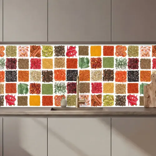 Vierkanten - Specerijen - Kruiden - Grafisch keuken achterwand 2 middel zz_3dshopping