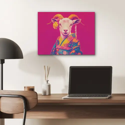 Geit - Hoorns - Kimono - Kleurrijk PET vilt klein -sfeer5