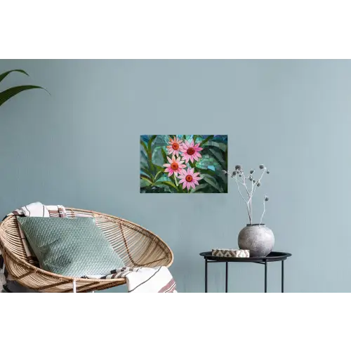Bloemen - Roze - Glasmozaïek Muursticker klein -plant