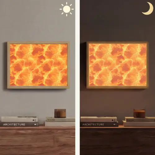 Bliksem - Storm - Oranje Light Box met batterij (Wandlamp) middel 907 -sfeer3