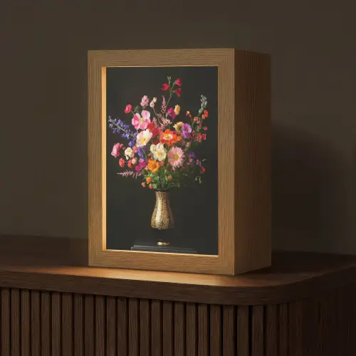 Kleurrijk - Boeket - Vaas - Goud Light Box met kabel (Tafellamp) klein -z3d_website