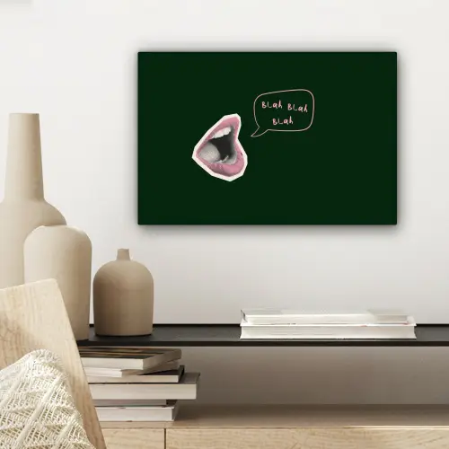 Illustratie - Mond - Donkergroen - Tekstwolkje canvas 2cm klein -sfeer6