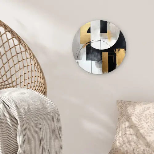 Abstract - Goud - Zilver - Vormen - Aesthetic Wandcirkel kunststof plaat 5mm dik klein -sfeer5