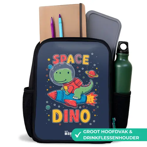 Dino - Groen - Raket - Sterren Rugzak - Zwart middel -inhoud_NL