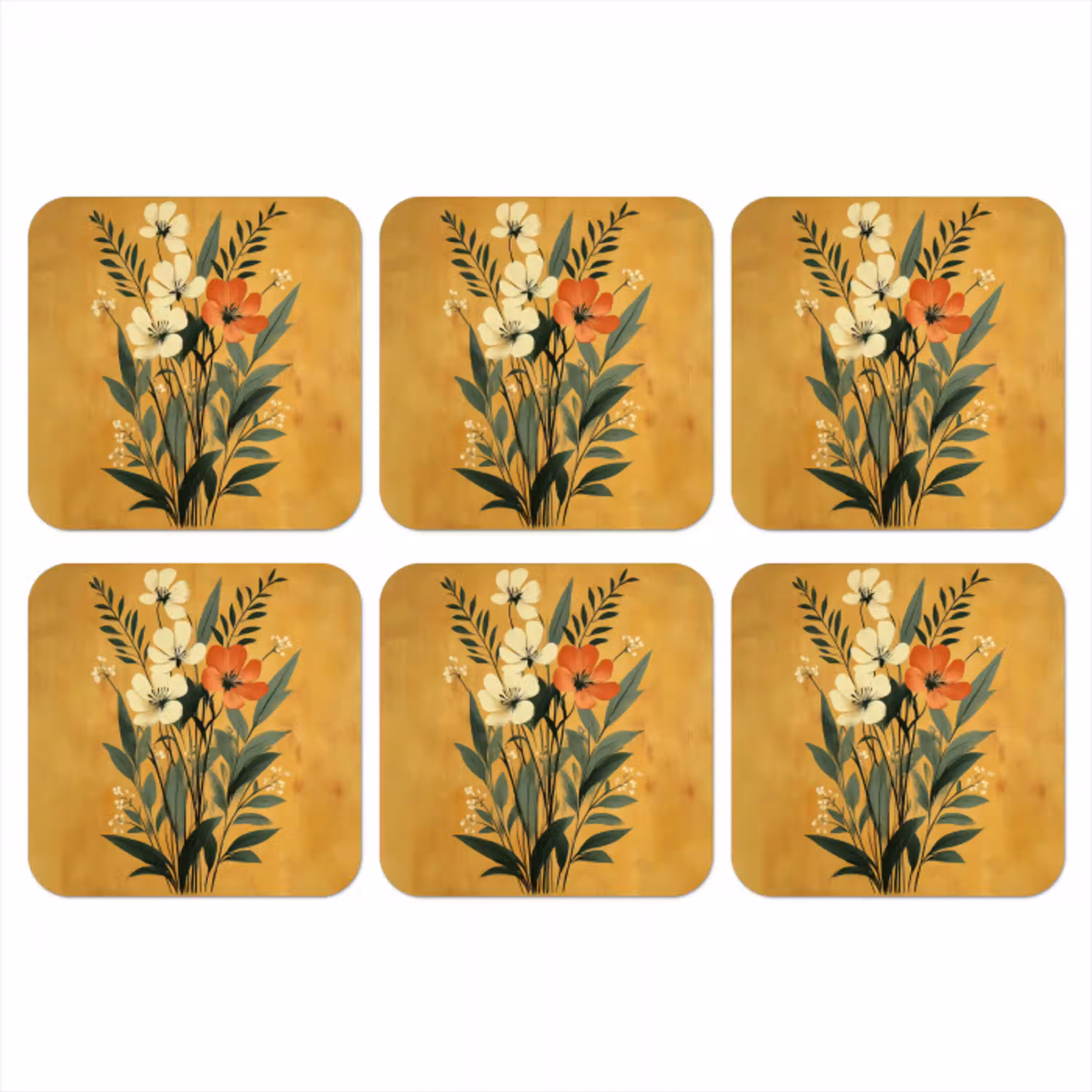 Bladeren - Boeket - Bloemen - Geel onderzetter kurk middel -3d