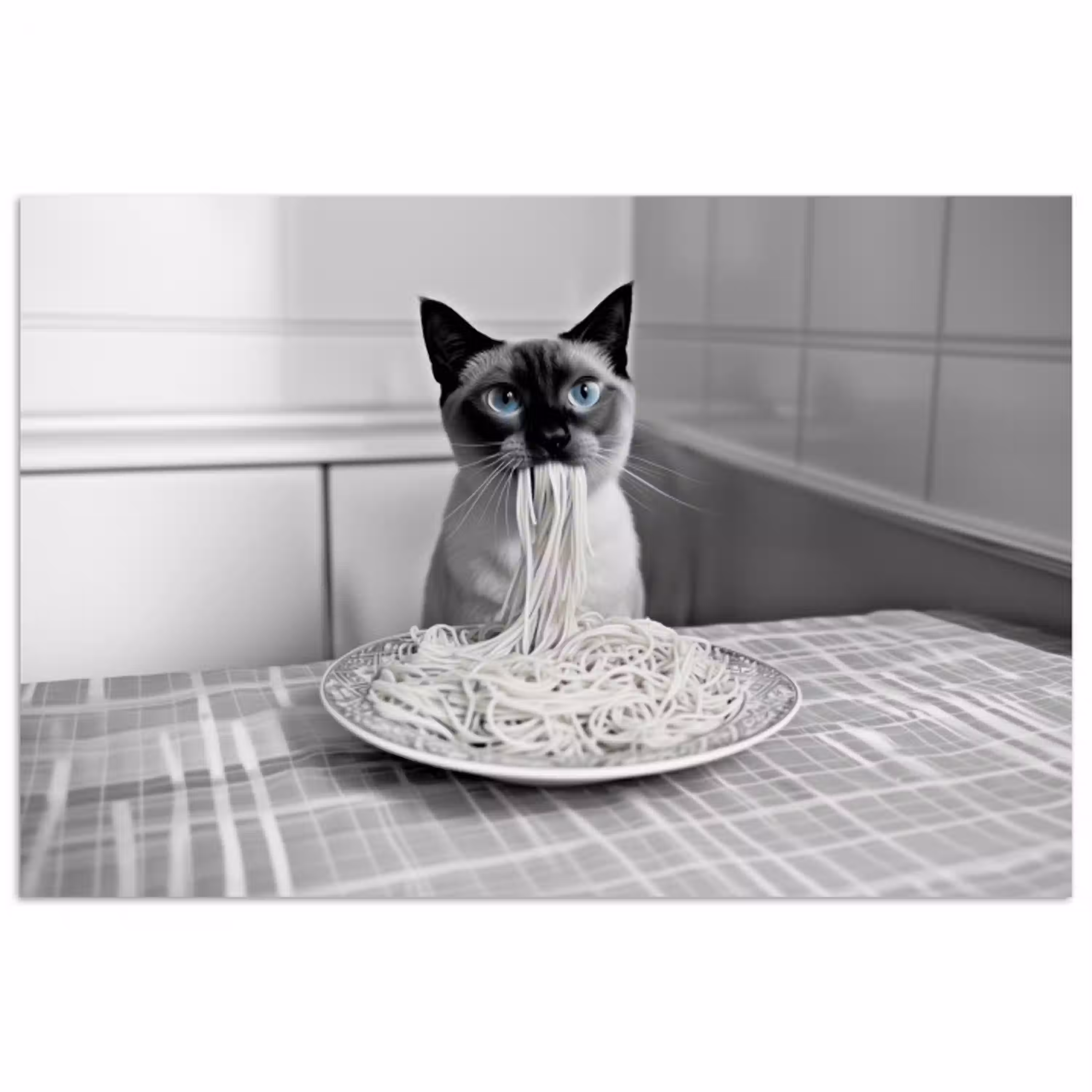 Kat - Siamees - Zwart Wit - Schattig - Dieren poster papier klein -3d