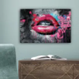 Lippen - Felroze - Graffiti - Verfstrepen canvas 2cm klein -sfeer4
