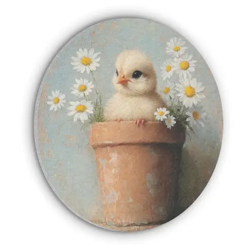 Bloempot - Kuiken - Bloemetjes Akoestische PET Vilt - Rond klein -3d