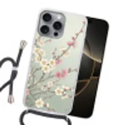 Kersen - Bloesem - Groen Hoesje iPhone 16 Pro Max met koord klein -sfeer1