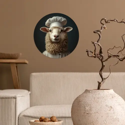 Schaap - Wol - Kok Wandcirkel behangsticker klein -sfeer1