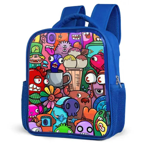 Monstervrienden Festijn Kinderrugzak - Blauw middel -schuin