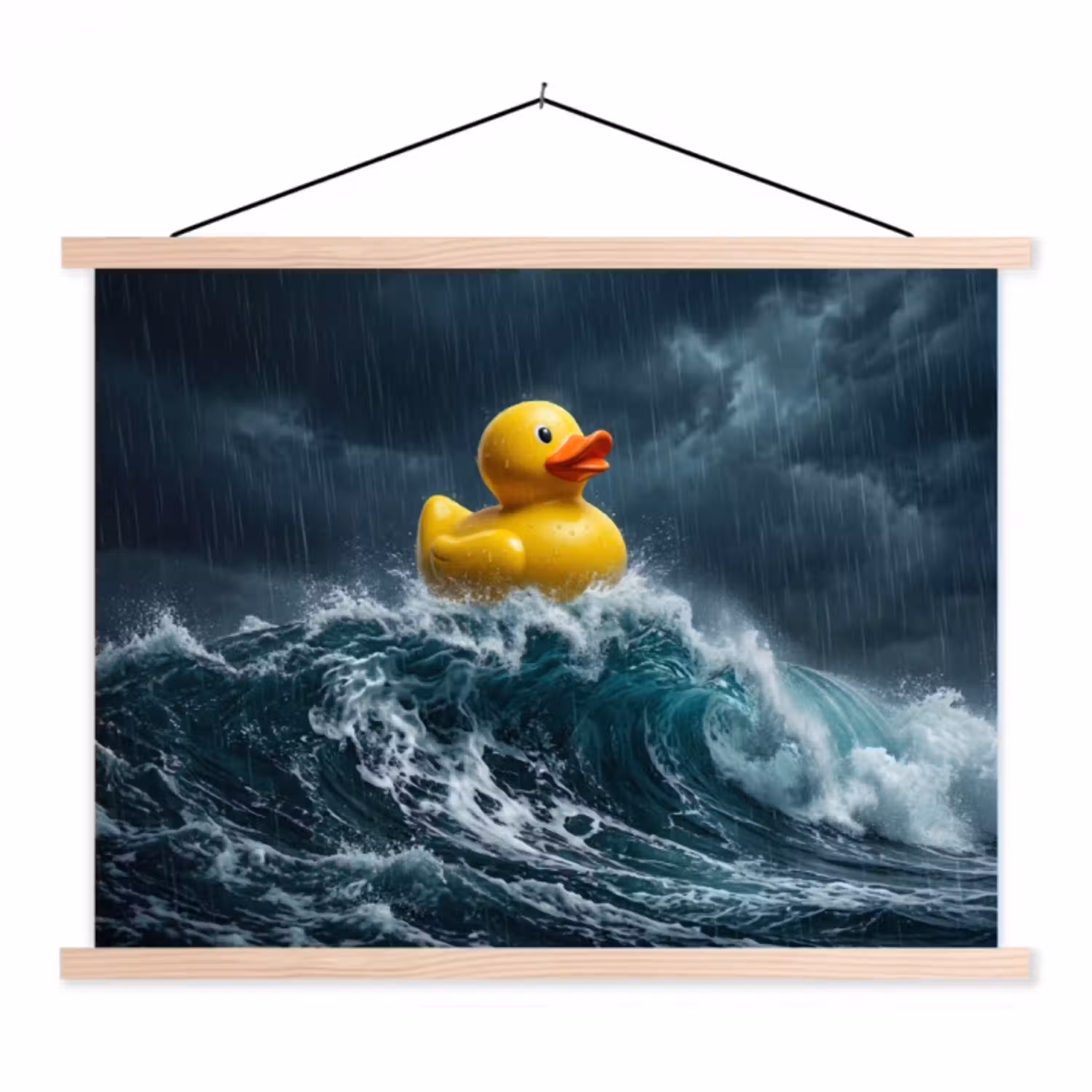 Storm - Badeend - Golven textielposter latten blank klein -3d