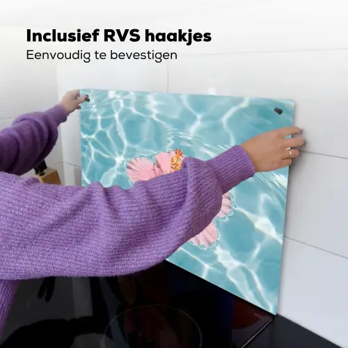Hibiscus - Water - Roze Inductie beschemer met haakjes klein -ky-ophangen-nl