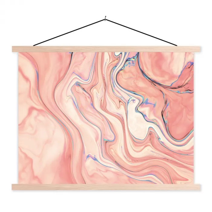 Marmer - Pastel - Roze - Blauw - Marmerlook - Abstract textielposter latten blank klein -3d