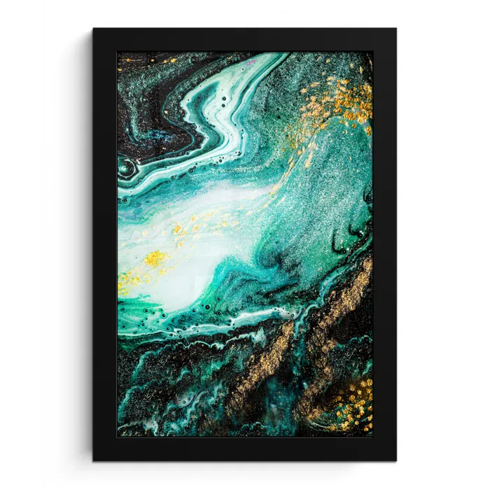 Marmerlook - Blauw - Goud - Glitter - Luxe - Marmer fotolijst zwart zonder passe partout klein -3d