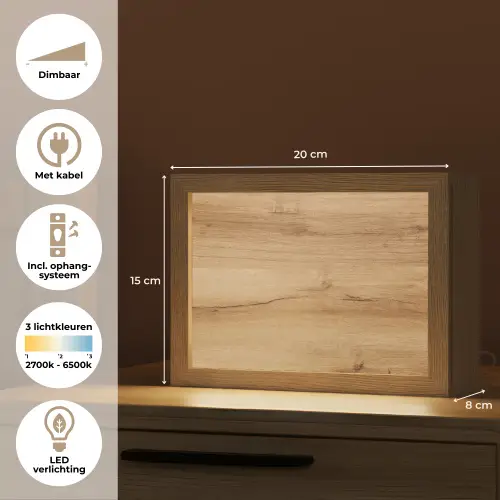 Houtlook - Bruin - Hout Light Box met kabel (Tafellamp) klein -USP_NL
