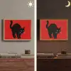 Kat - Zwart - Staart Light Box met batterij (Wandlamp) middel -sfeer3