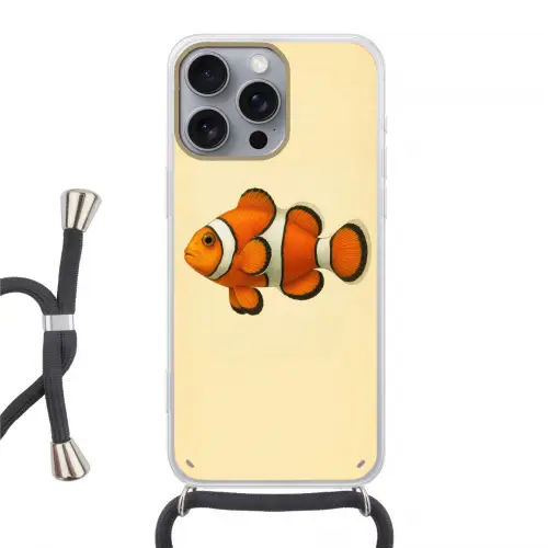 Vis - Oranje - Strepen Hoesje iPhone 16 Pro Max met koord klein -3d
